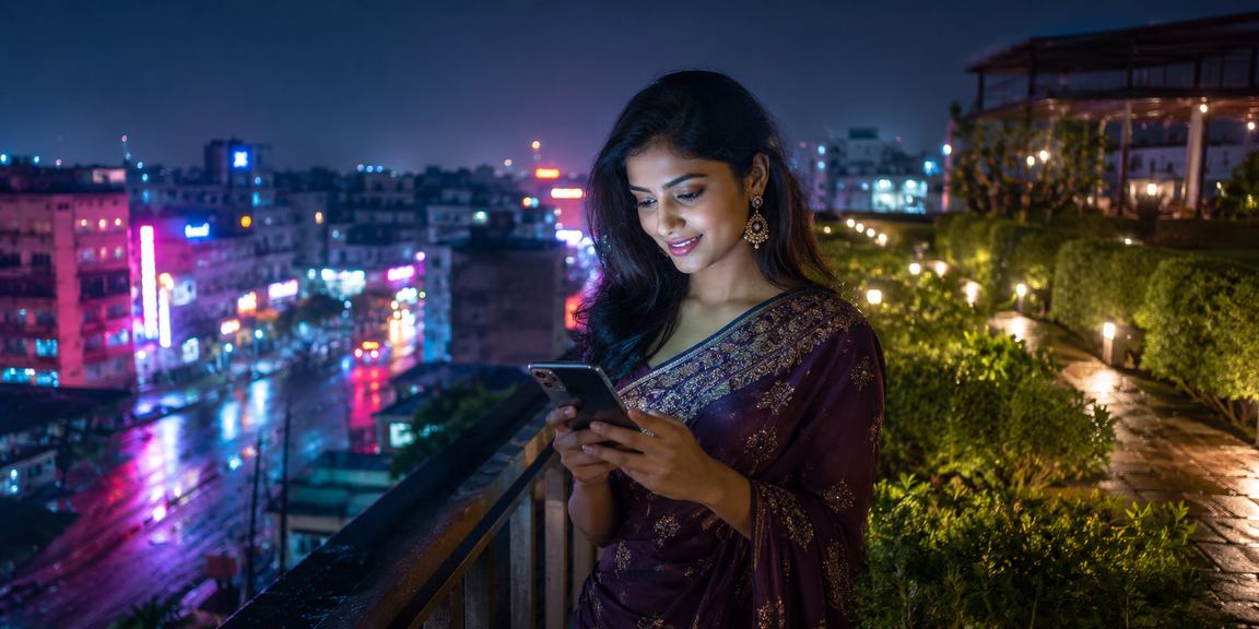 গাজীপুরের চা বাগানে মোবাইলে অনলাইন লটারি খেলছেন একজন ব্যবহারকারী